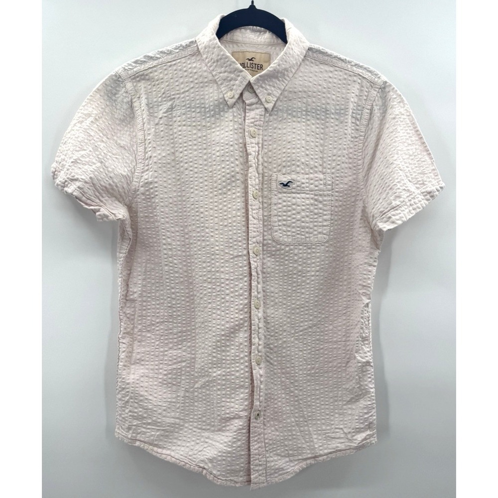 Hollister Mens Small Top Shirt Short Sleeve Button Down Seersucker Coastal Prep